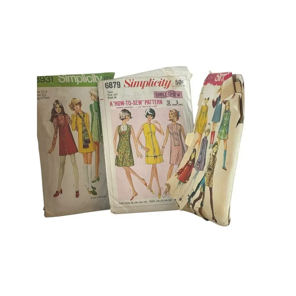 Simplicity Vintage Sewing Patterns 70s AS IS Condition 6879 8931 8373 Teens Jrs